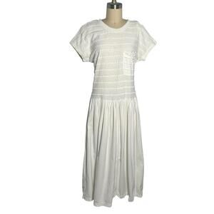 Vintage 90s Christian de Castelnau White Drop Waist Dress Medium